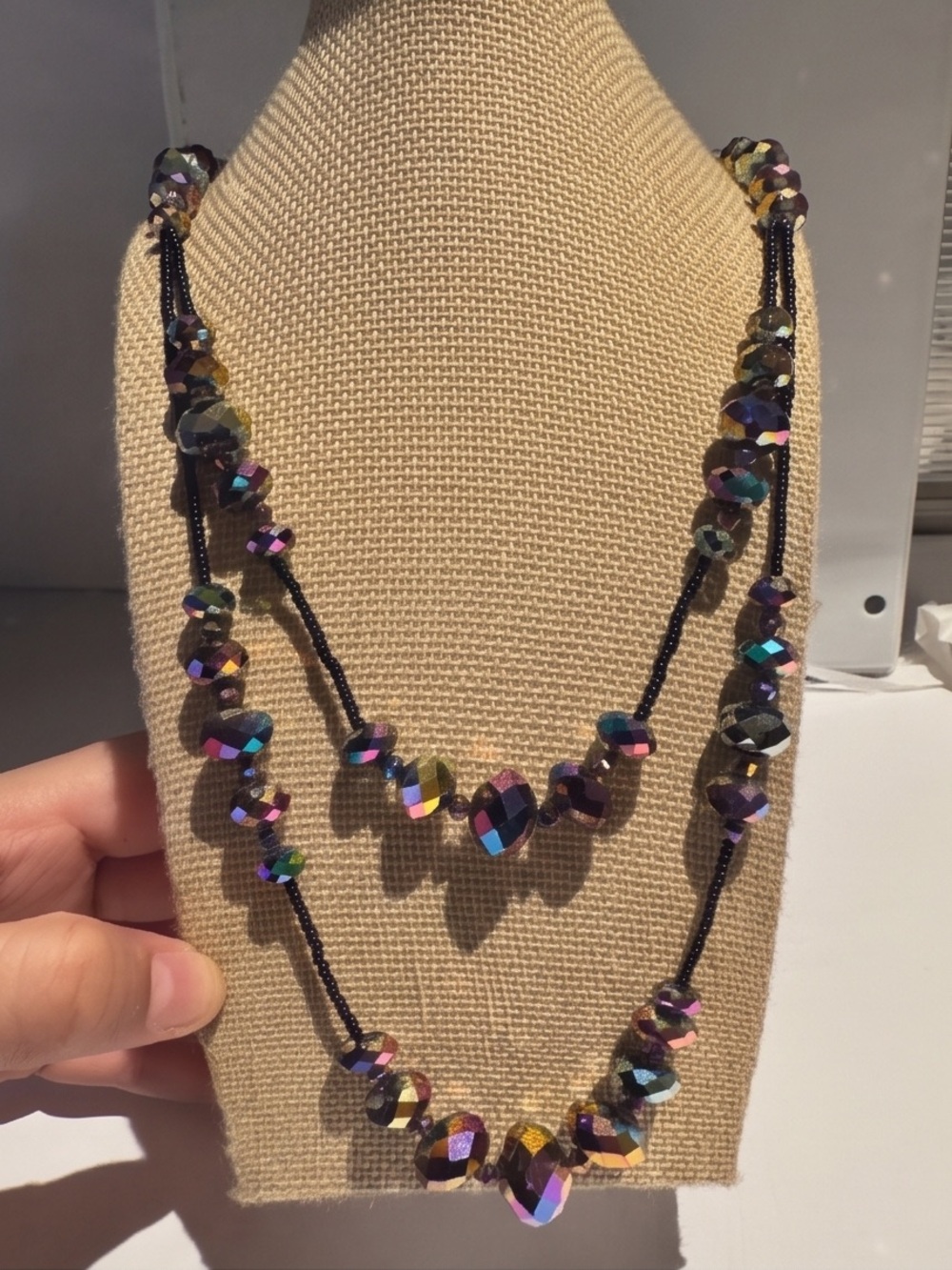 Iridescent Multi-Color Crystal Bead Layered Necklace - Women Jewelry